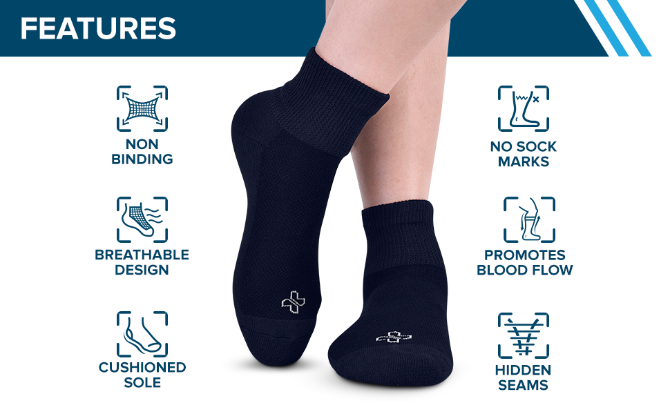 Doctor's Select Mens Diabetic Socks 4 Pairs Black, White, Light Gray, Gray Neuropathy