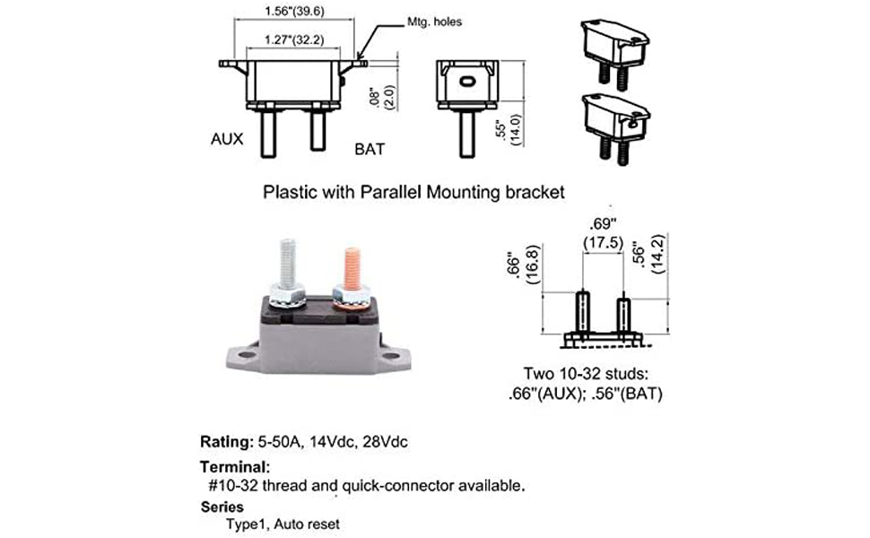 Gloaso 12V 28V DC Auto Reset Circuit Breaker 15 Amp Type