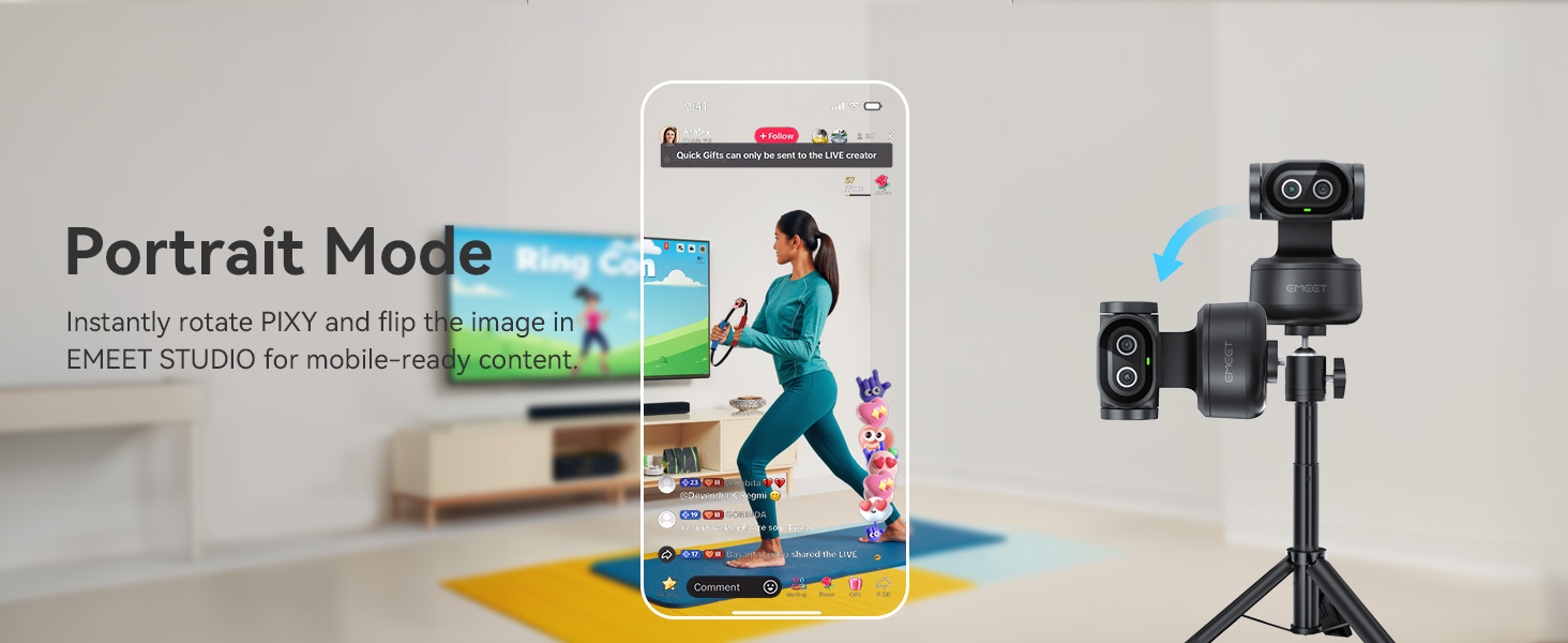 Portrait Mode EMEET PIXY Dual-Camera AI-Powered PTZ Camera 4K