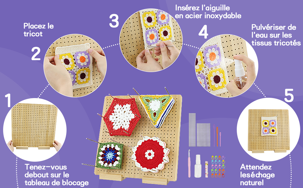 Planche de Blocage au Crochet 12,8 pouces Planche de Blocage Carrée Granny Square Planche de