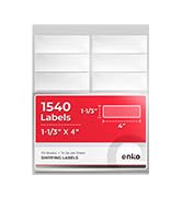 enKo 1540 Labels, 1-1/3" x 4" - White - Address, Mailing, Shipping & Barcode Blank Labels