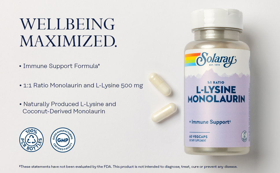 L-Lysine Monolaurin Immune Supplement 1:1 Ratio for Immune System Function & Skin Health Support