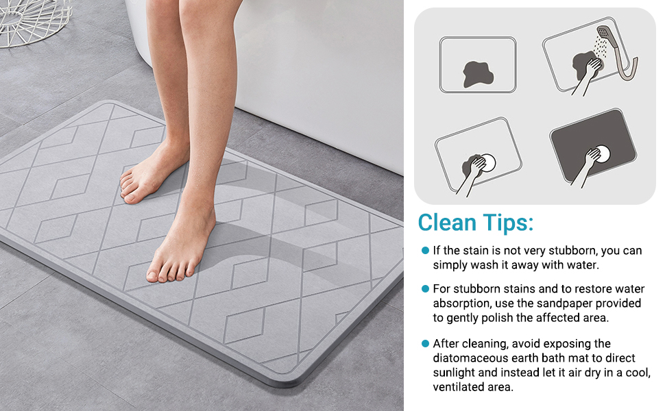 KOOTETA Stone Bath Mat, Diatomaceous Earth Shower Mat, Super Absorbent, NonSlip