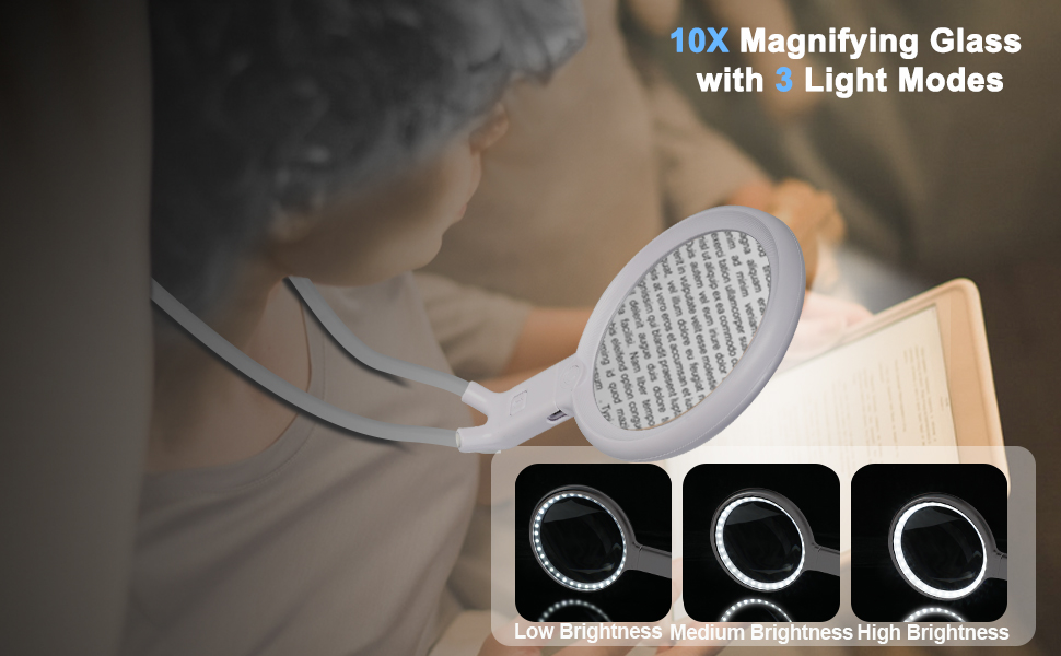large magnifier glass with 3 modes light