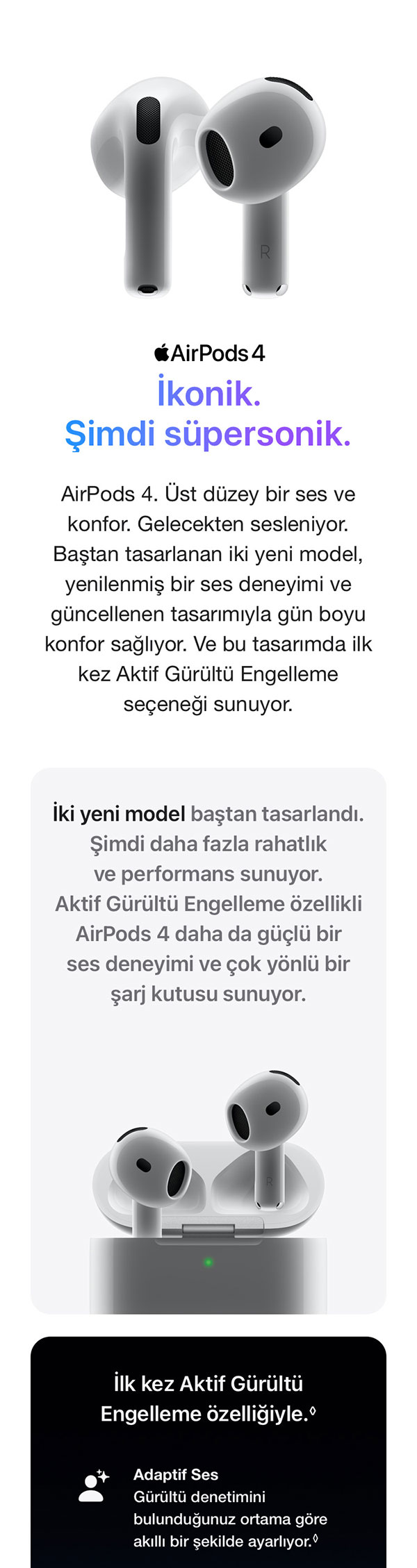 Apple AirPods 4.Nesil ANC Kablosuz Kulaklık, Bluetooth Kulaklık