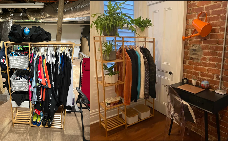 Stand Appendiabiti Da Terra Armadio Aperto Appendiabiti Bambù Porta Abiti Da Terra Con Ripiani Portabiti Ingresso 90x30x146cm 17 Stand Appendiabiti in Legno di Bambu per Camera da Letto Ingresso Girevoli Ripiani