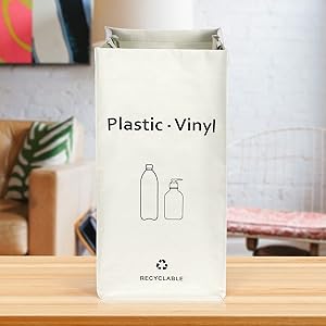 White colors sorting recycling waste bin bags,separate trash for PAPER PLASTIC & VINYL Bomei Pack