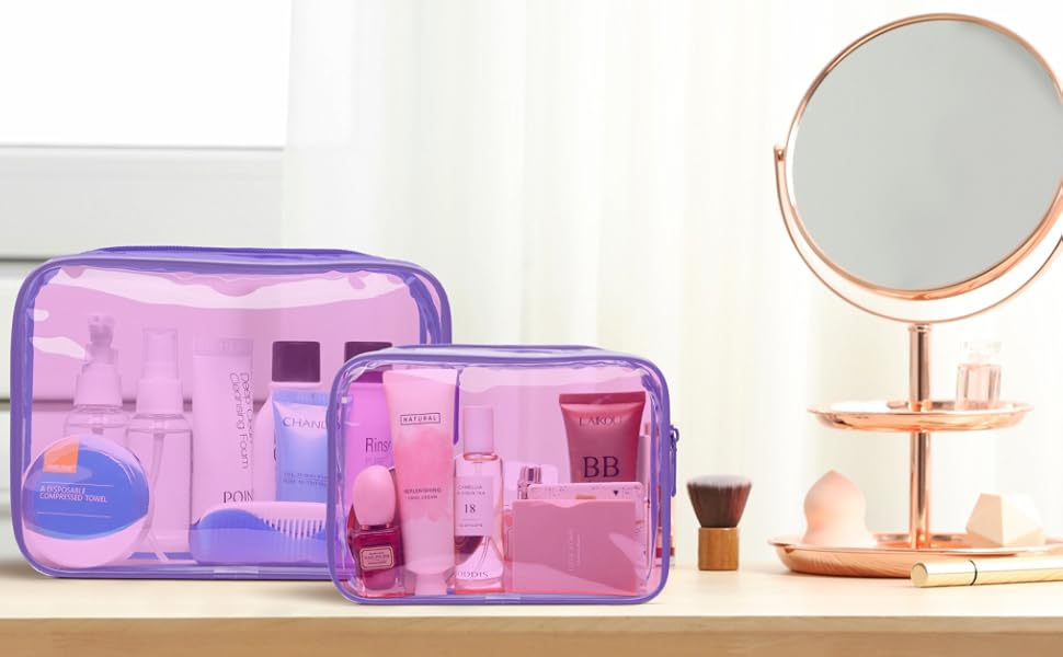 PACKISM Clear Makeup Bags, 2 Pack Clear Toiletry Bags with