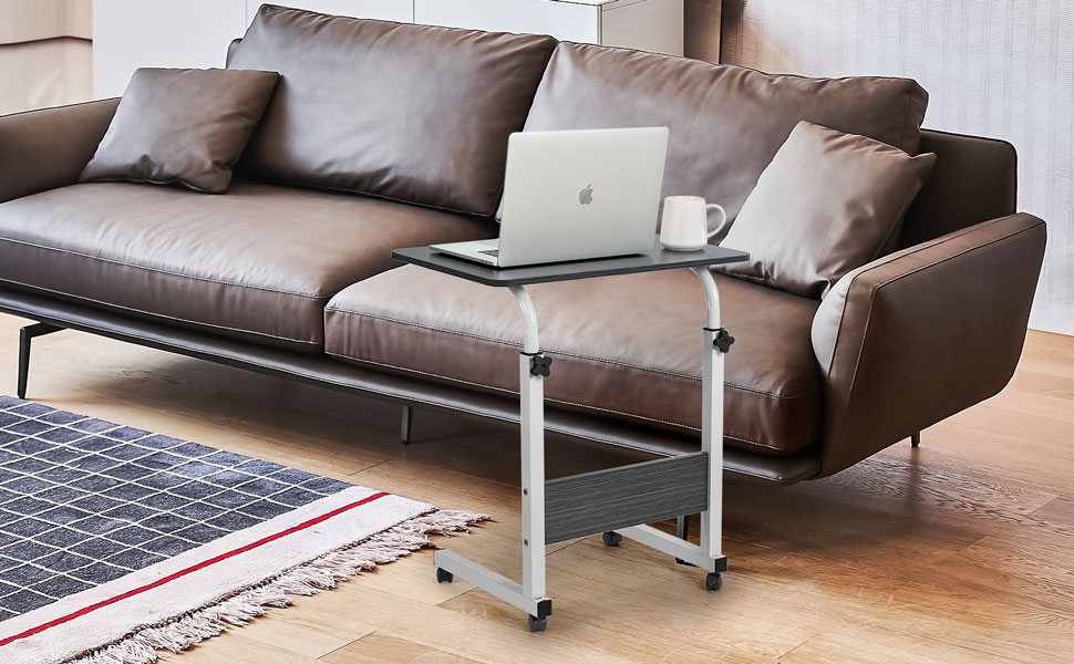 Aduyiuce Adjustable Couch Desk Laptop table with Wheels TV Tray Tables Mobile Desk Rolling Table