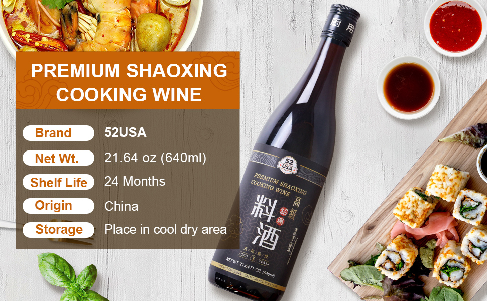 52USA Premium Shaoxing Cooking Wine, Chinese Asian Cooking
