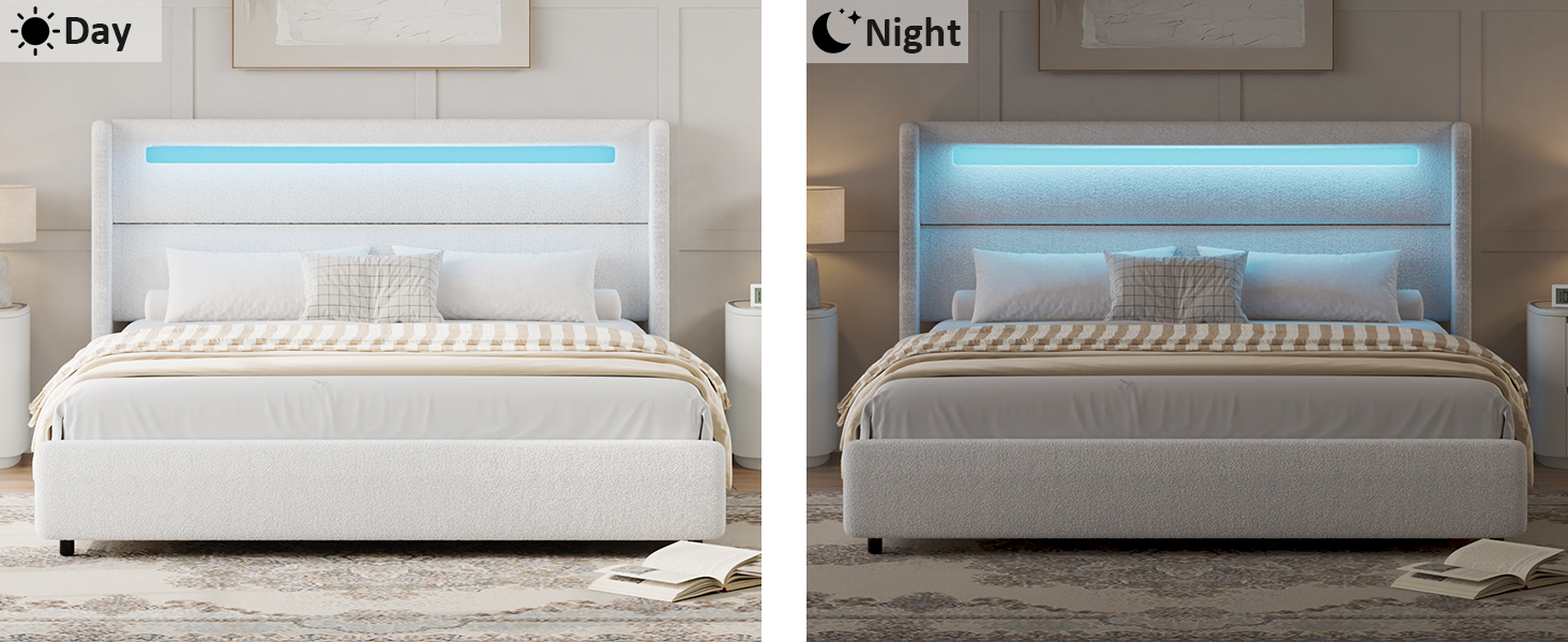 HOMBCK Queen Size Boucle Bed Frame with Headboard