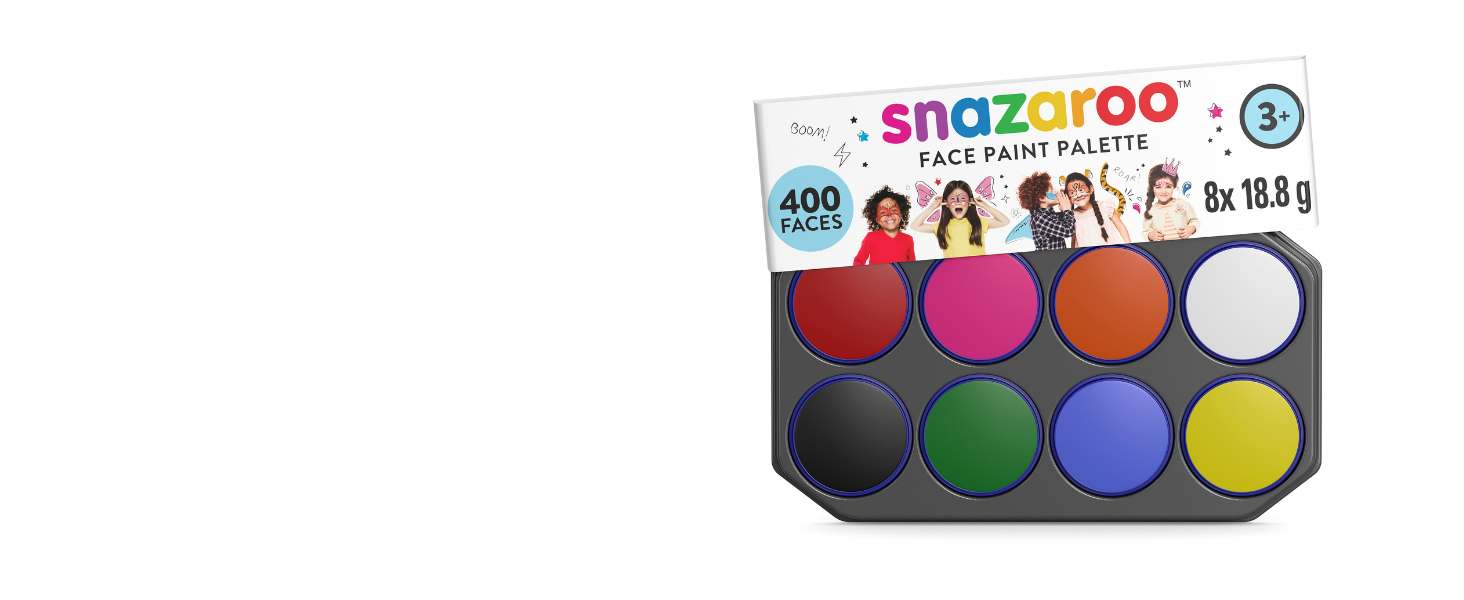 Snazaroo Rainbow Face Paint Palette Kit for Kids and Adults, 8 Colours, 11pcs, Brush, Sponge