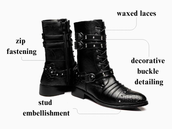 Amazon.com | Santimon Men's Boots Retro Studded Rivet Buckle
