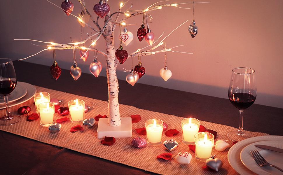 Amazon.com: Valentines Day Decor 23.2" Lighted Birch Tree with 24pcs ...