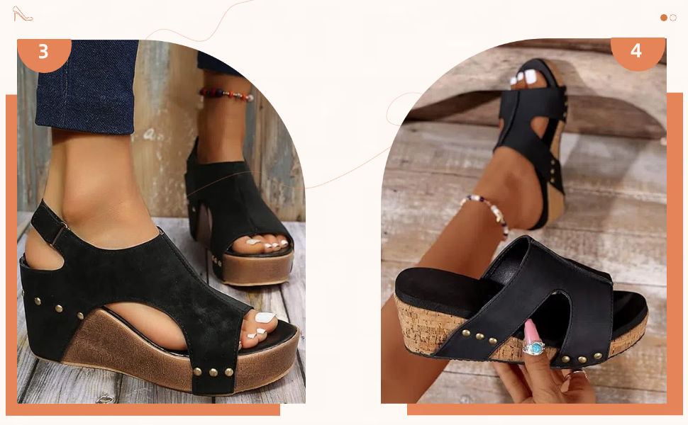 Women's Wedge Sandals With Buckle Ankle Strap for Dressy Summer