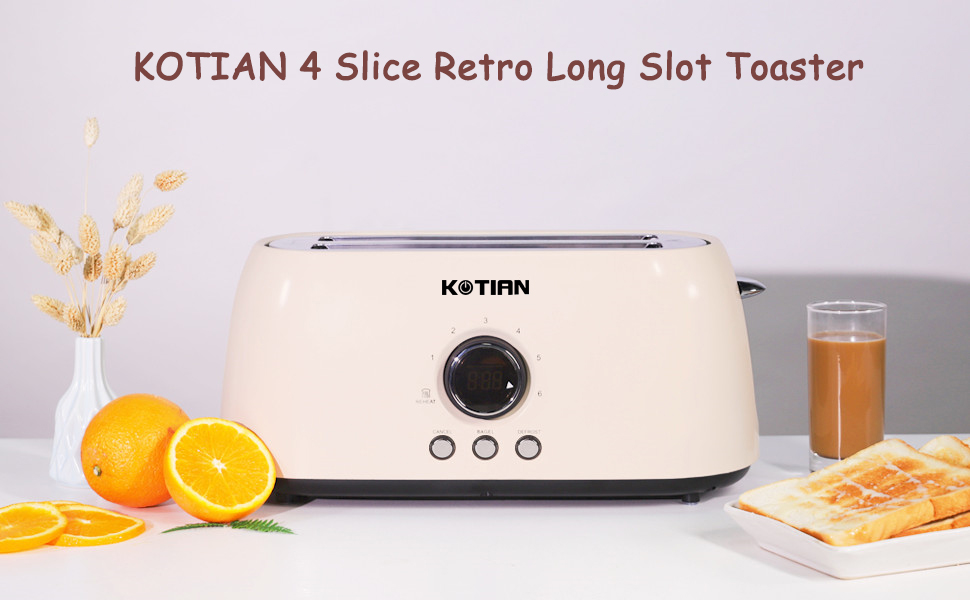 KOTIAN 4 Slice Retro Long Slot Toaster