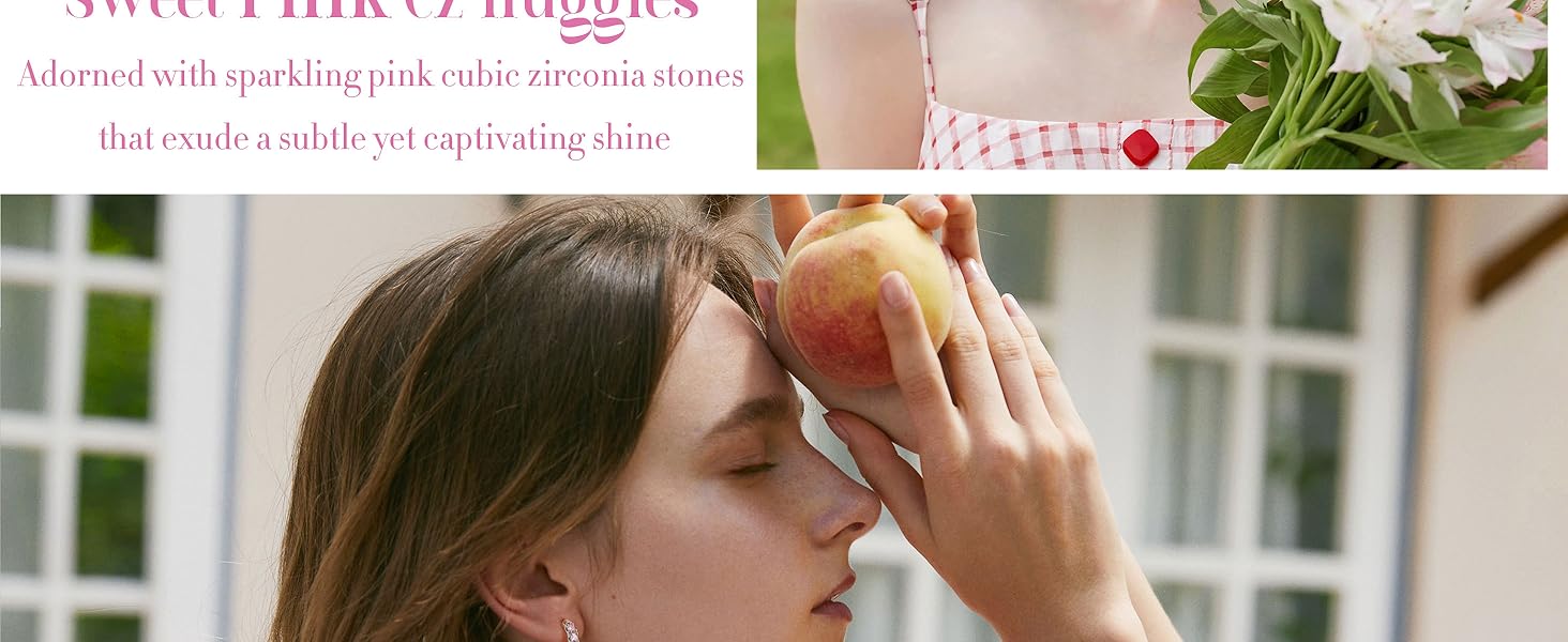 Gold Baby Pink Huggie Earrings