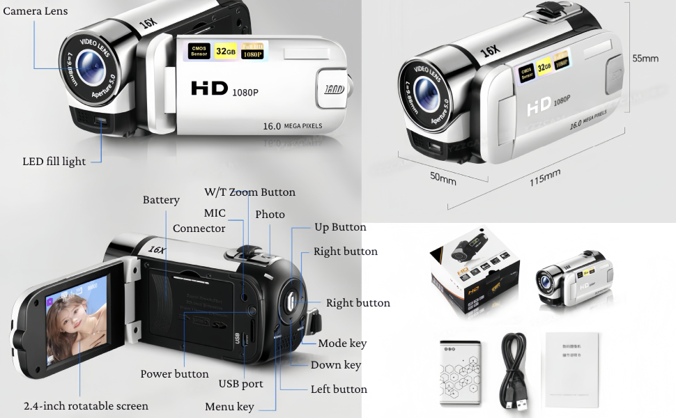 Vintage Camcorder Video Camera, 6X Digital Zoom 2.7 Inch