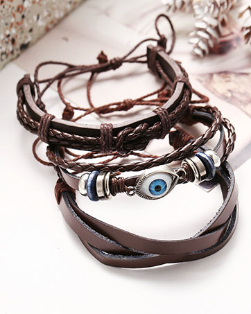 Brown Leather Bracelets for Men Evil Eye bracelets for boys protection bracelets evil eye jewelry