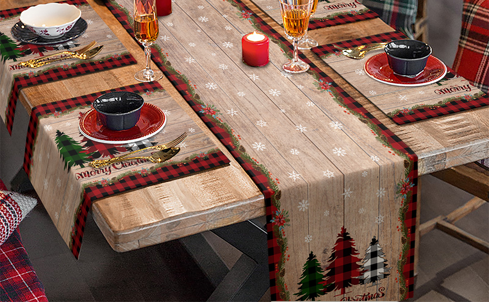 BARTHKIT Placemats, Christmas Placemats Set of 6, Cotton Linen Table