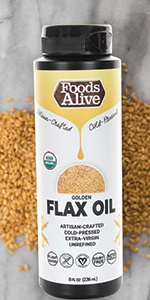 organic artisan cold pressed gold flax oil omega rich best tasting, gluten free, kosher, raw, vegan