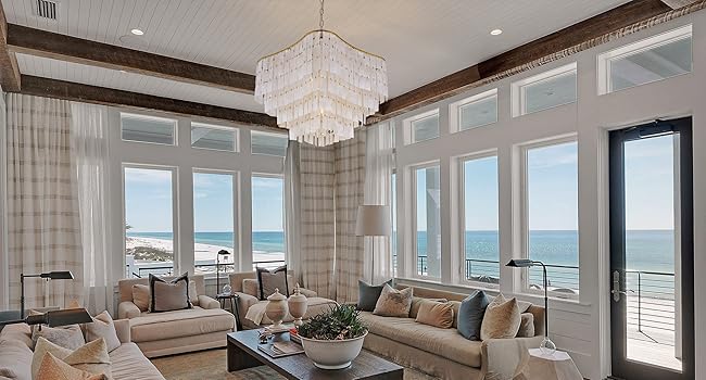 Onizbar 【Luxury】 TOCHIC Capiz Shell Chandelier for Dining Room, 7-Light Gold
