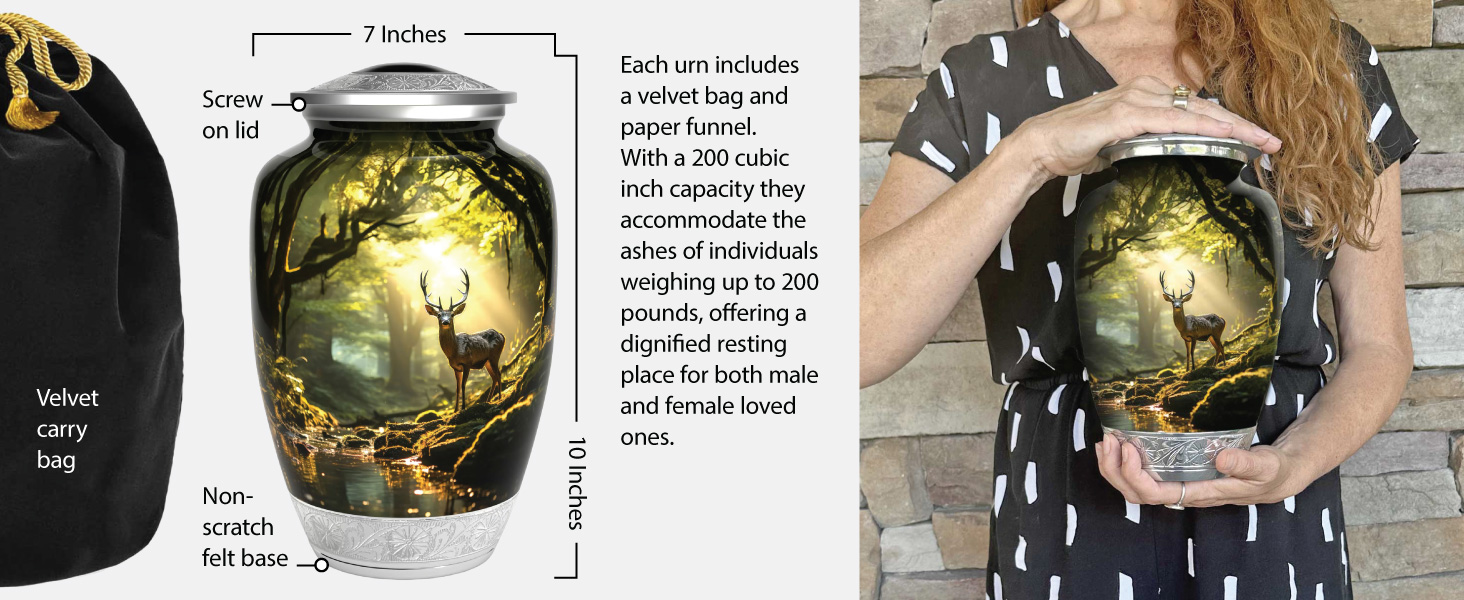 Decorative cremation urn with deer buck elk and forest artwork memorial urn for adult ashes hunting
