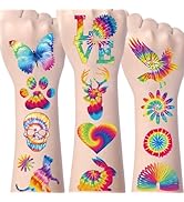 Yoyuspy Tie Dye Temporary Tattoos - 200+ Tie Dye Birthday Party Favors Supplies Decorations Color...