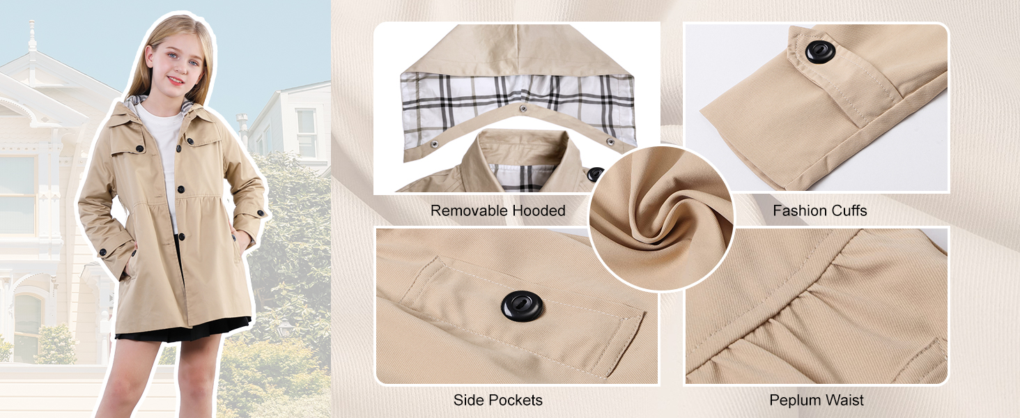 girls waterproof trench coat