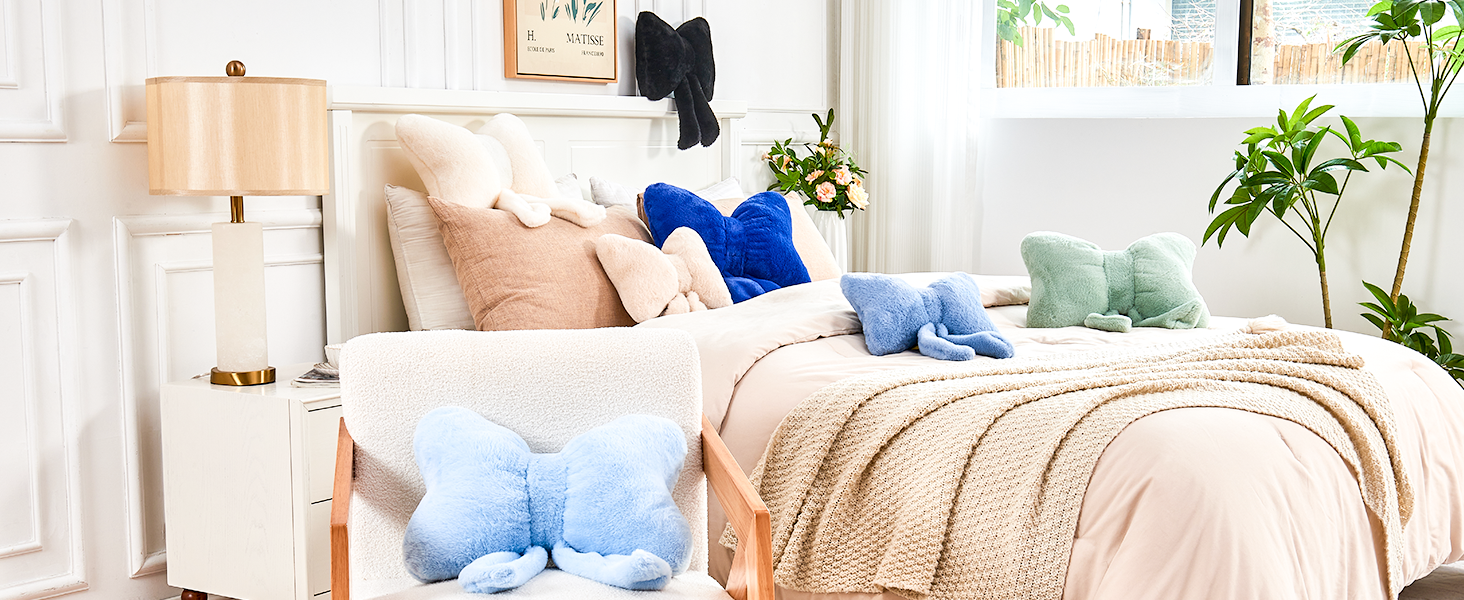 Soft Bowknot Throw Pillow Sofa Lumbar Pillow Car Backrest Cushion