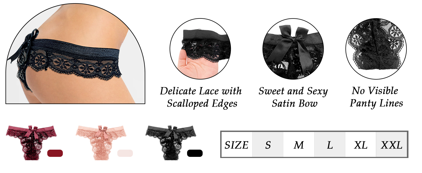 Women’s Lace Thong Underwear with Bows