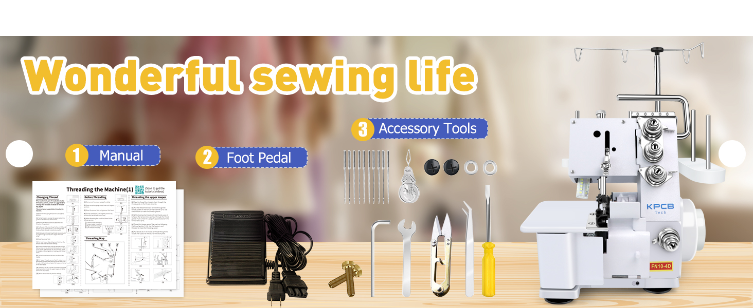 KPCB Serger Sewing Machine 3/4 Thread Overlock Machines with