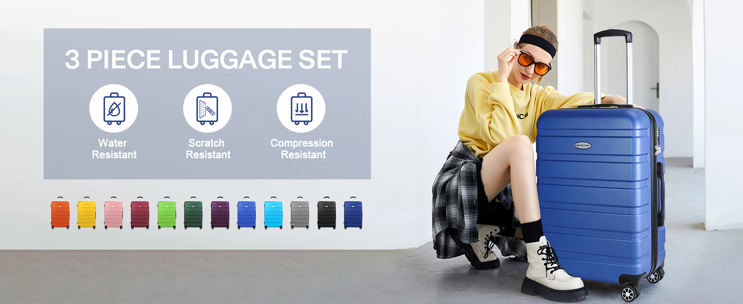 3 Piece Luggage Set Suitcase Baggage Hardside Hard Shell Telescoping Handle Spinner Wheel TSA Lock