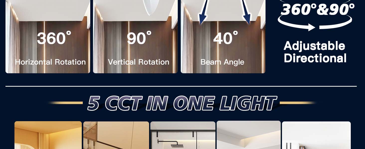 4 Pack 6 Inch Gimbal LED Recessed Lighting with Junction Box, 5CCT