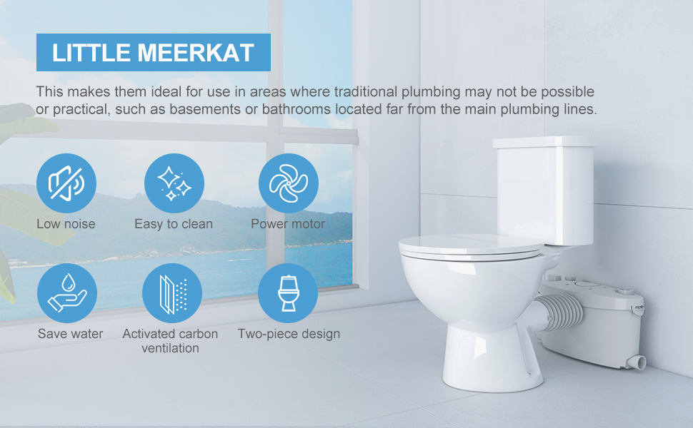 Little Meerkat Macerating Toilet Twopiece Upflush Toilet System With Macerator Pump With 4