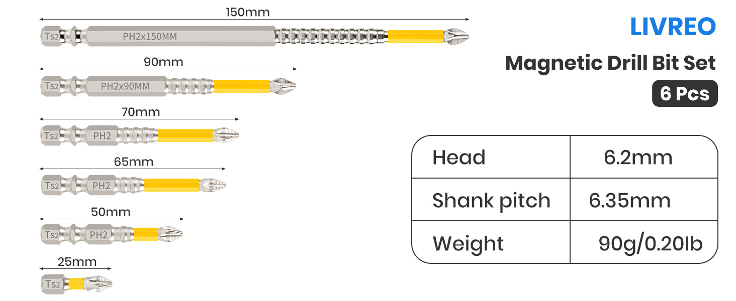LIVREO High Magnetic Screwdriver Drill Bit Set