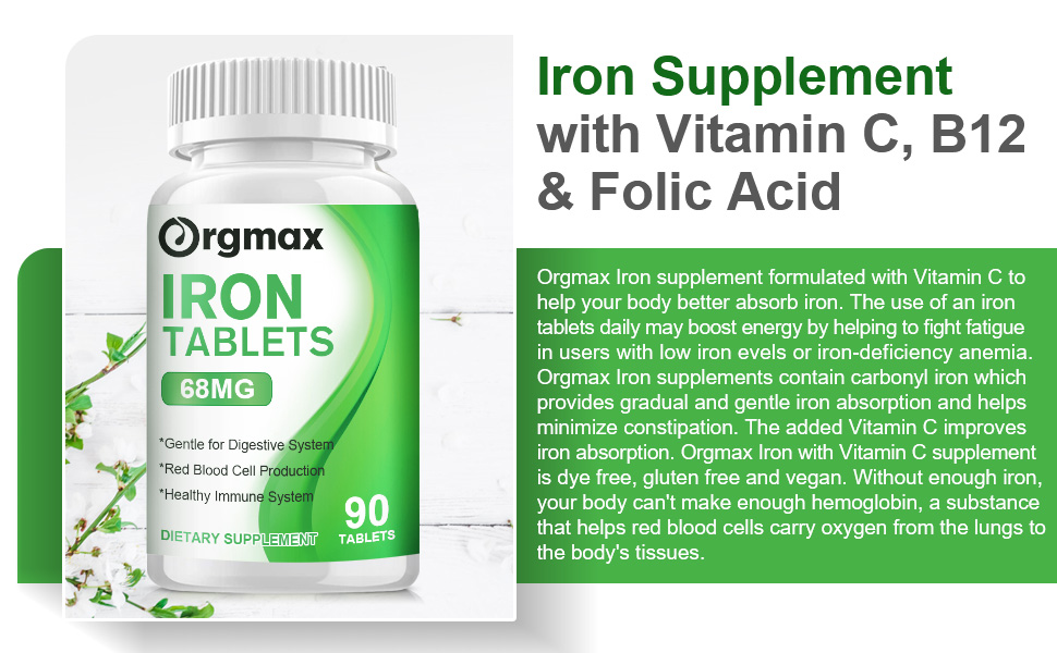 ORGMAX Multivitamin with Iron 68mg, Iron Supplement with