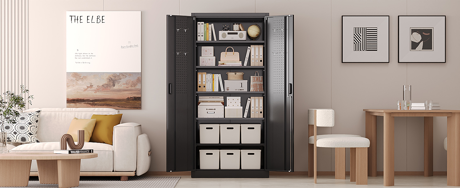 Metal Storage Cabinet with Pegboard 71'' x 34'' x 18''