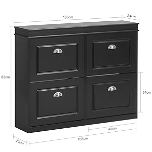 SoBuy FSR79-SCH Schuhschrank Mit 4 Klappen Schuhregal Schuhkipper Mit 8 Ablageflächen Schuhkommode Schuhablage Schwarz BHT Ca.: 105x82x24cm 16 1