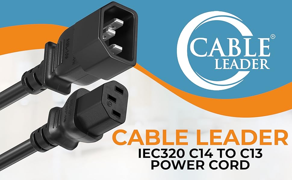 IEC-320 C13 to C14 Heavy-Duty Power Extension Cord 18 AWG 10A/250V SJT, Black