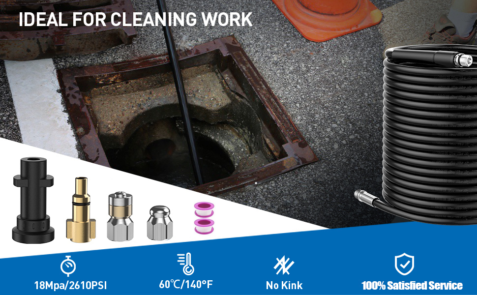 YUET 10M Pressure Washer Drain Pipe Cleaning Hose Cleaner Kit Wth