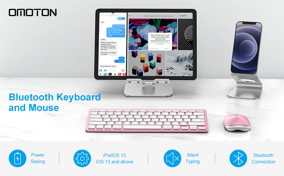 OMOTON Wireless Bluetooth Keyboard and Mouse for iPad (iPadOS 13 / iOS 13 and Above), Compatible