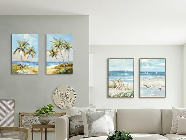 Amazon.com: ArtSquare Coastal Canvas Wall Art: 2 Piece Palm