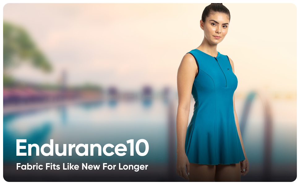 Buy Speedo Women's Endurance Closedback Swimdress with Boyleg Dark Teal & Marine Blue Online