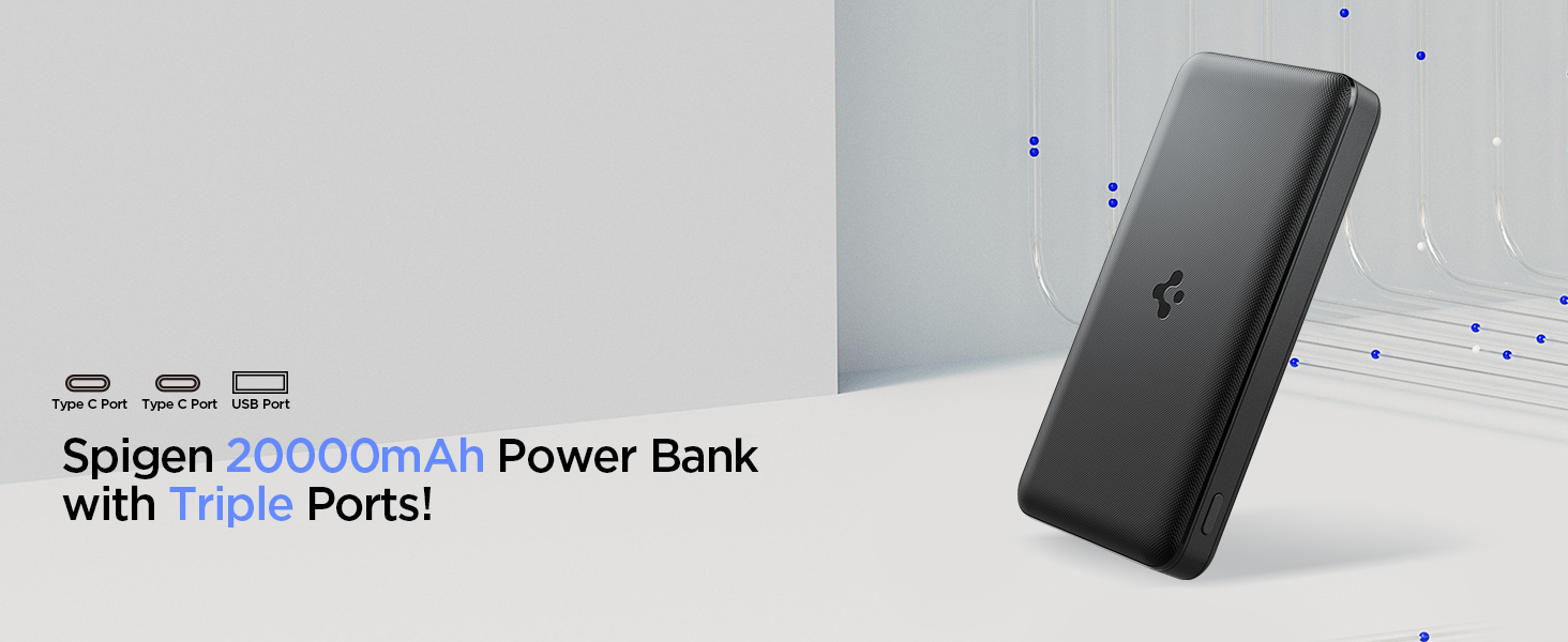 Spigen 20,000mAh, 22.5W Fast Charging Iconic Power Bank with 20W for 2 USB C Ports