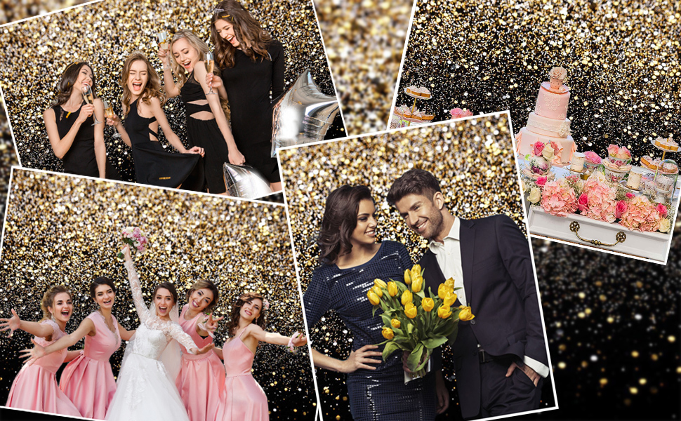 WOLADA 7x5FT Gold Backdrop Glitter Backdrop Gold Spots