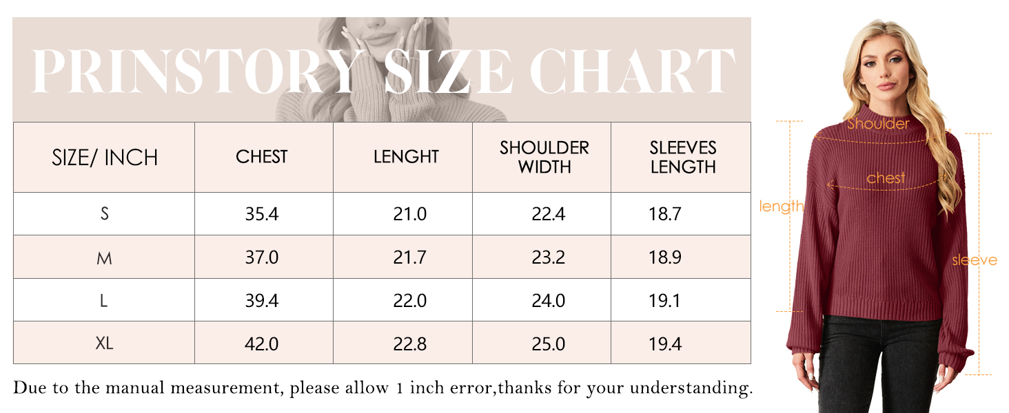 PrinStory Jumpers For Women Uk Cropped Mock Neck Sweater Casual Lantern Sleeve Sweatshirts Ribbed