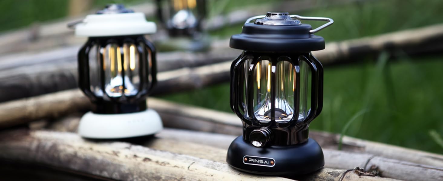 PINSAI LED Camping Lantern,Rechargeable Retro Metal Camp Light,Battery