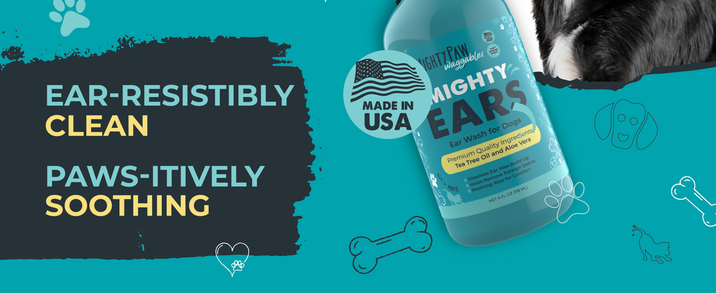 Mighty Paw Waggables Dog Ear Wash (Made in USA) Dog Ear