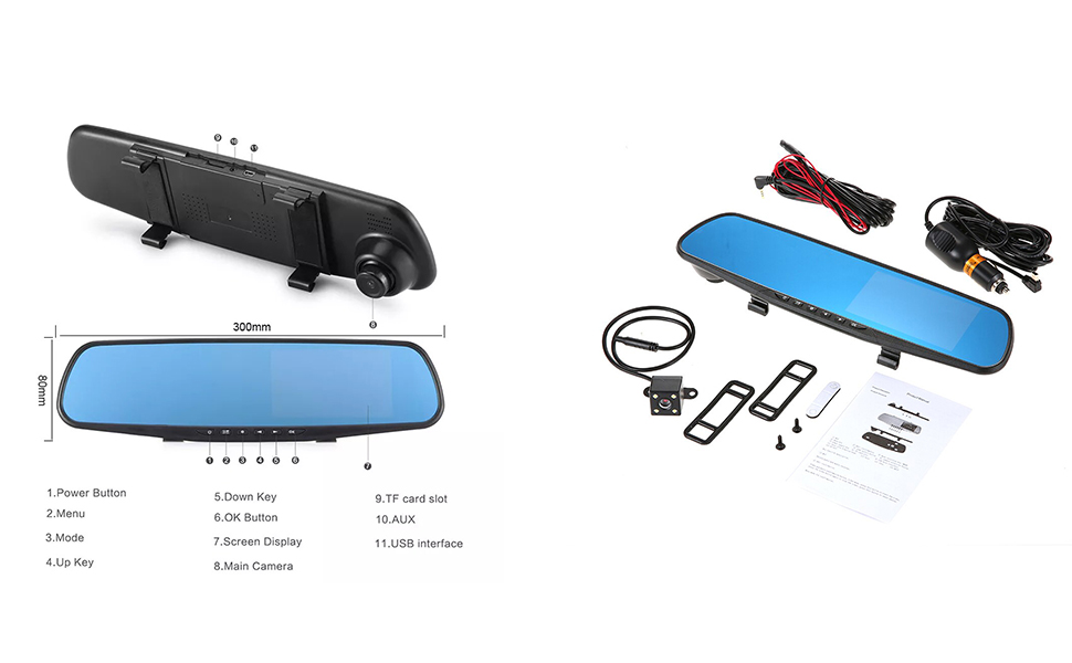 Yamantic Mirror Dash Cam Front and Rear Camera Backup Camera Car Camera